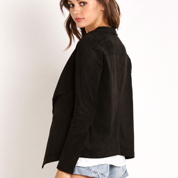 BB Dakota Nicholson Faux Suede Drape Front Jacket Cardigan Black Like-New - L - Picture 2 of 11